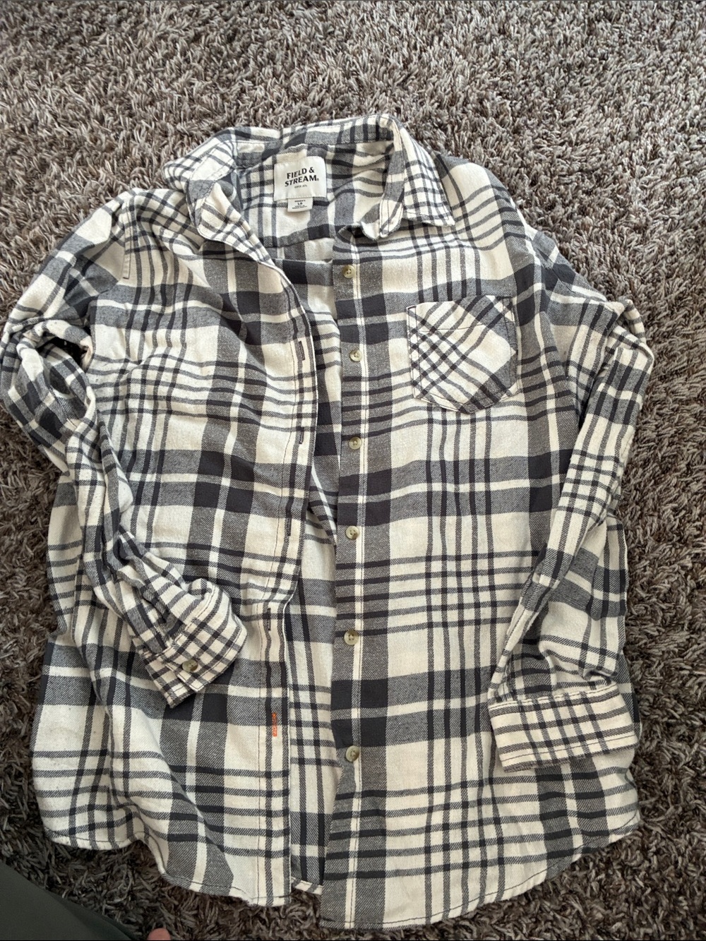 Field & Stream Gray and White Plaid Button-Down Shirt